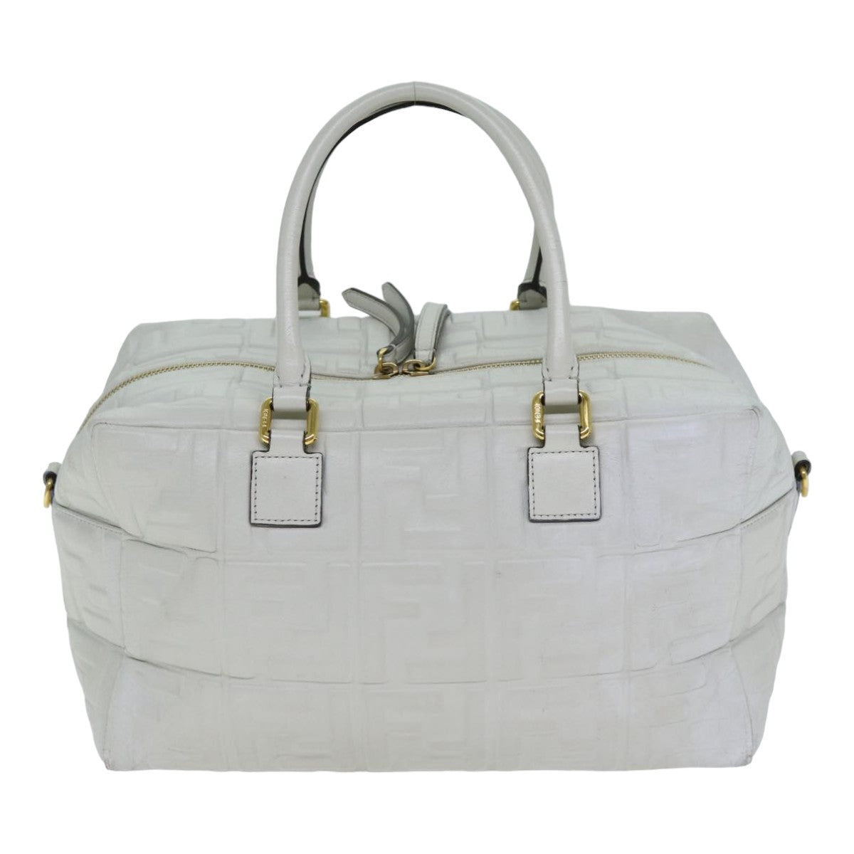 Luxury Fendi Zucca Canvas Hand Bag Leather 2way Whitebs15482