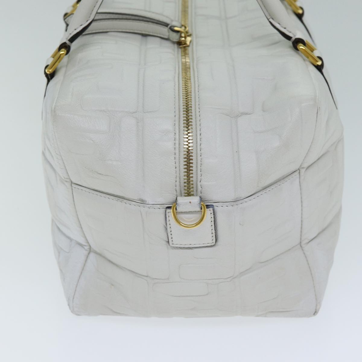 Luxury Fendi Zucca Canvas Hand Bag Leather 2way Whitebs15482