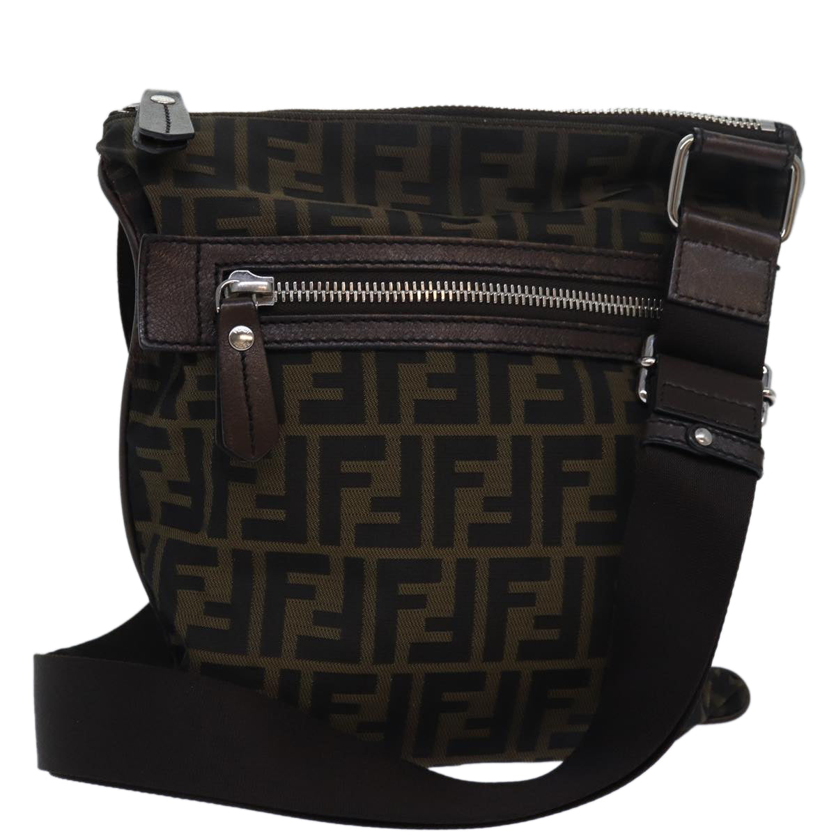 Luxury Fendi Zucca Canvas Shoulder Bag Brown Blackbs15715