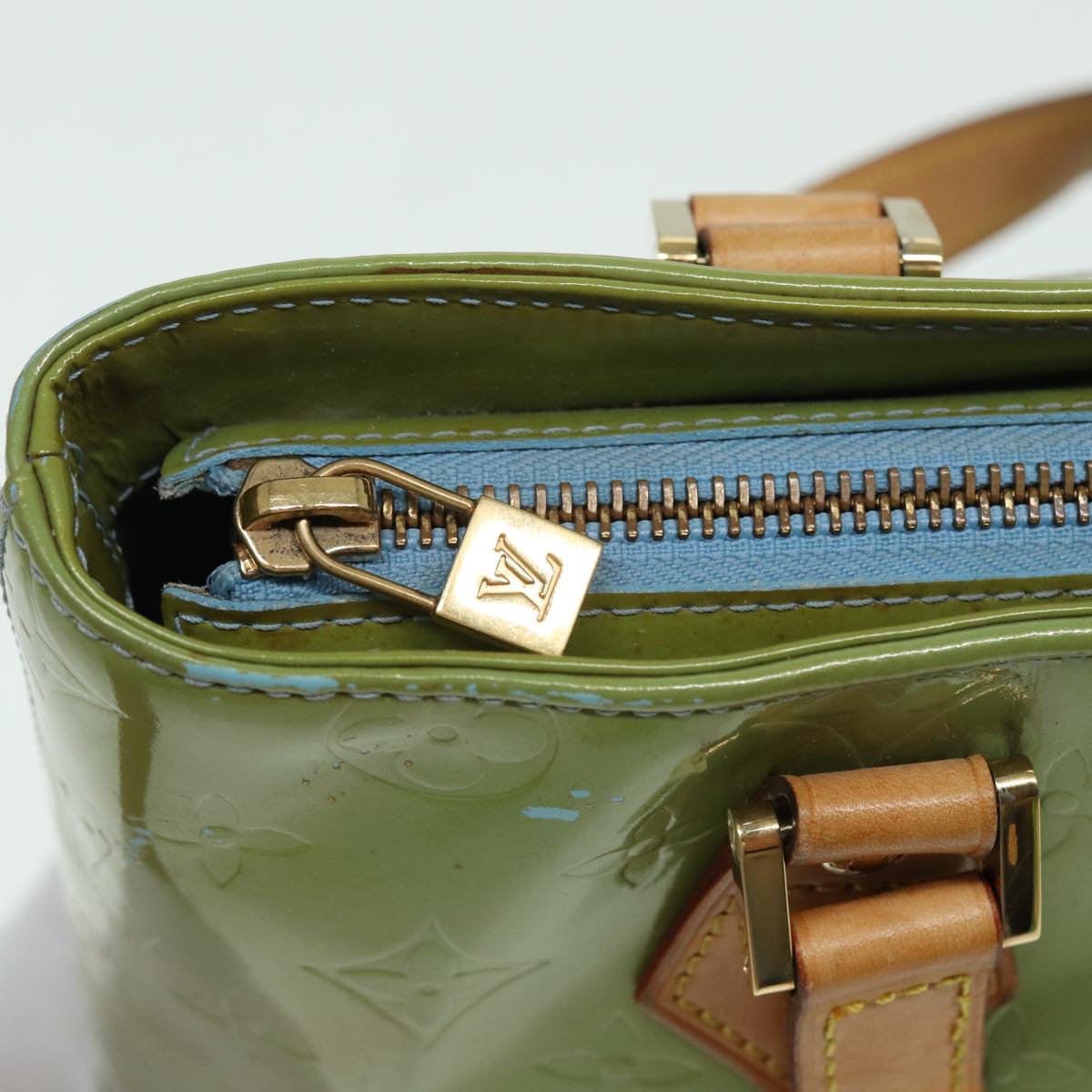 LOUIS VUITTON Monogram Vernis Houston Hand Bag Baby Blue M91005 LV bs15920
