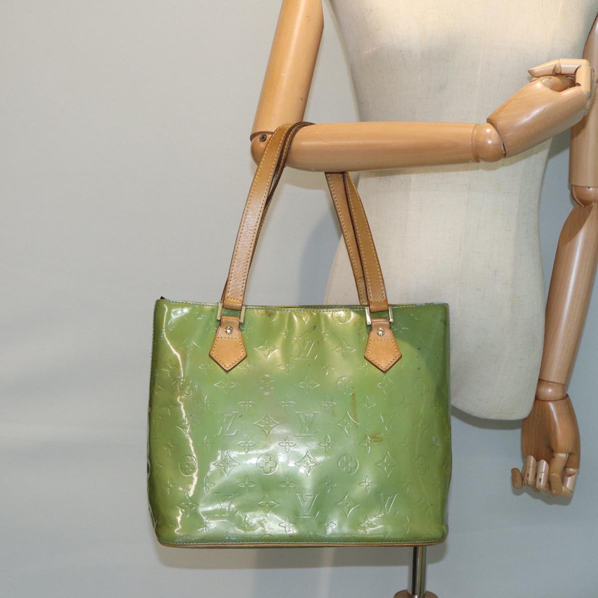 LOUIS VUITTON Monogram Vernis Houston Hand Bag Baby Blue M91005 LV bs15920