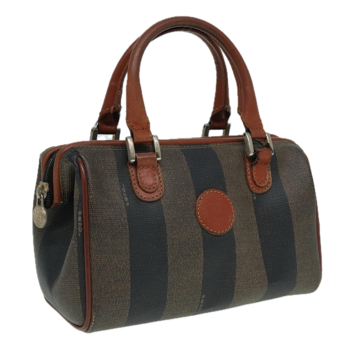Luxury Fendi Pecan Canvas Hand Bag PVC Leather Brownbs16139