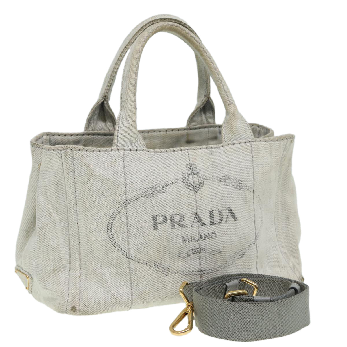 Luxury Prada Canapa PM Hand Bag Canvas 2way Gray  bs16221