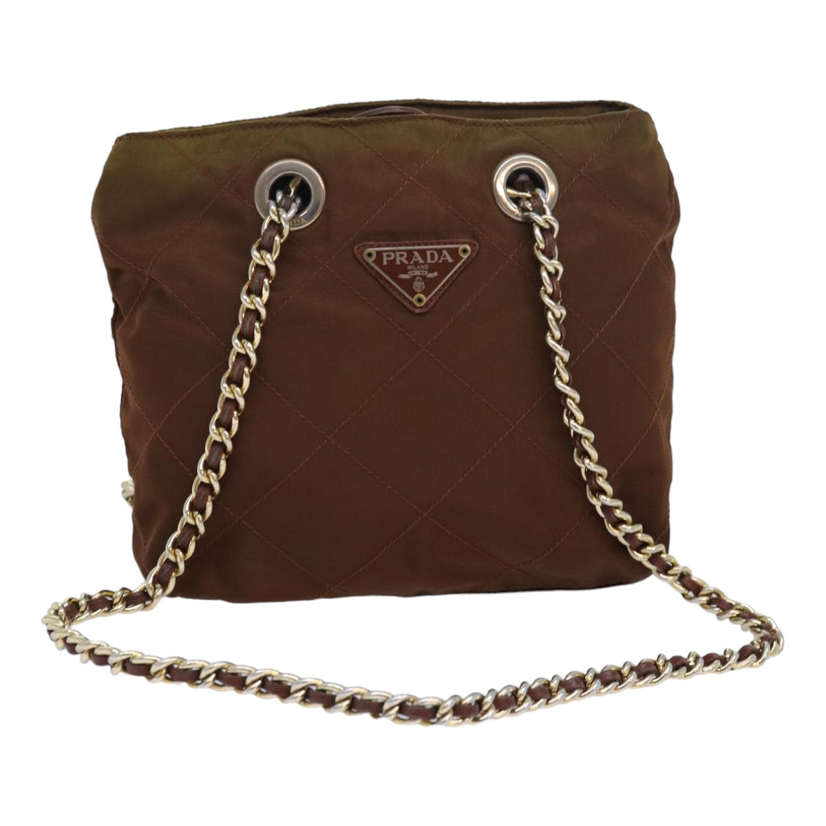 Luxury Prada Quilted Chain Shoulder Bag Nylon Brown  bs16277