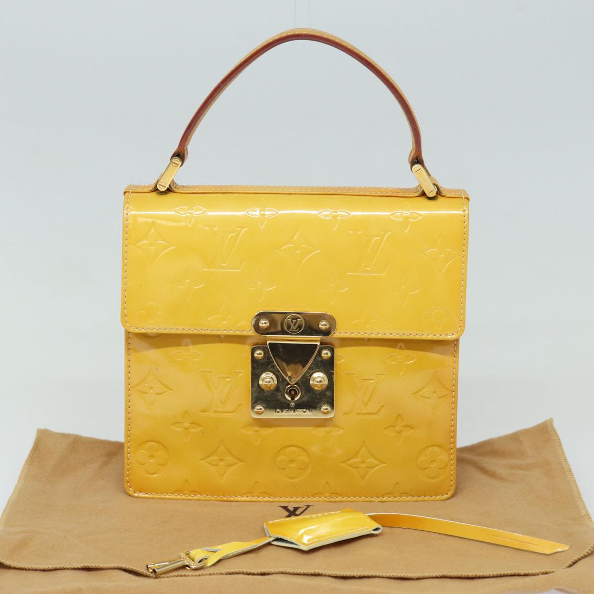 LOUIS VUITTON Monogram Vernis Spring Street Bag Lime Yellow M91068 bs16287