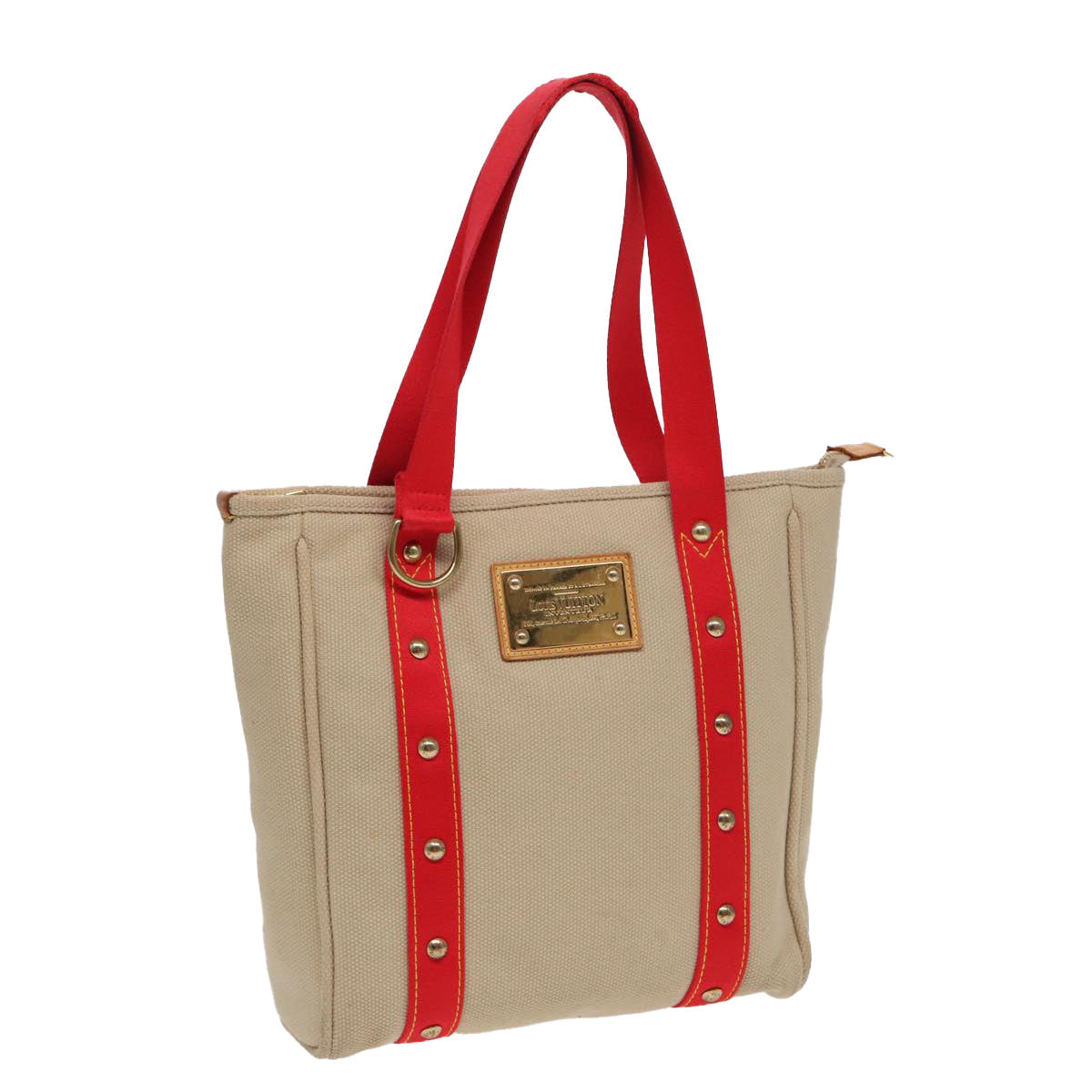 LOUIS VUITTON Antigua Cabas MM Tote Bag Beige Red M40035 LV bs16455