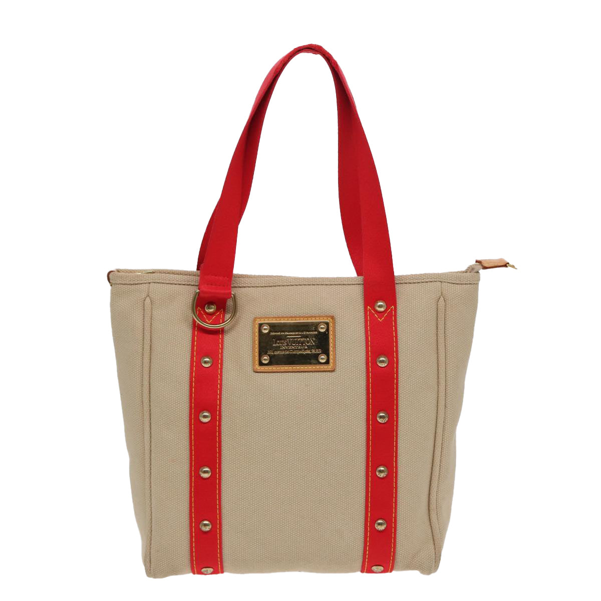 LOUIS VUITTON Antigua Cabas MM Tote Bag Beige Red M40035 LV bs16455
