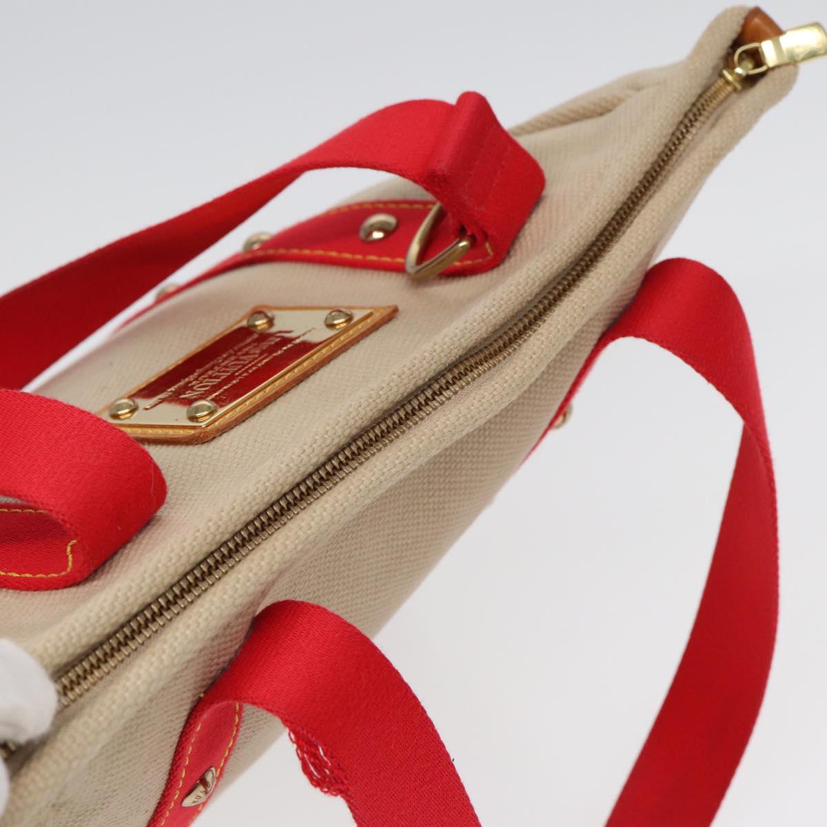 LOUIS VUITTON Antigua Cabas MM Tote Bag Beige Red M40035 LV bs16455