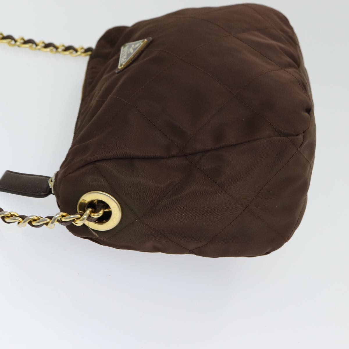 Luxury Prada Chain Shoulder Bag Nylon Brown Gold  bs16536