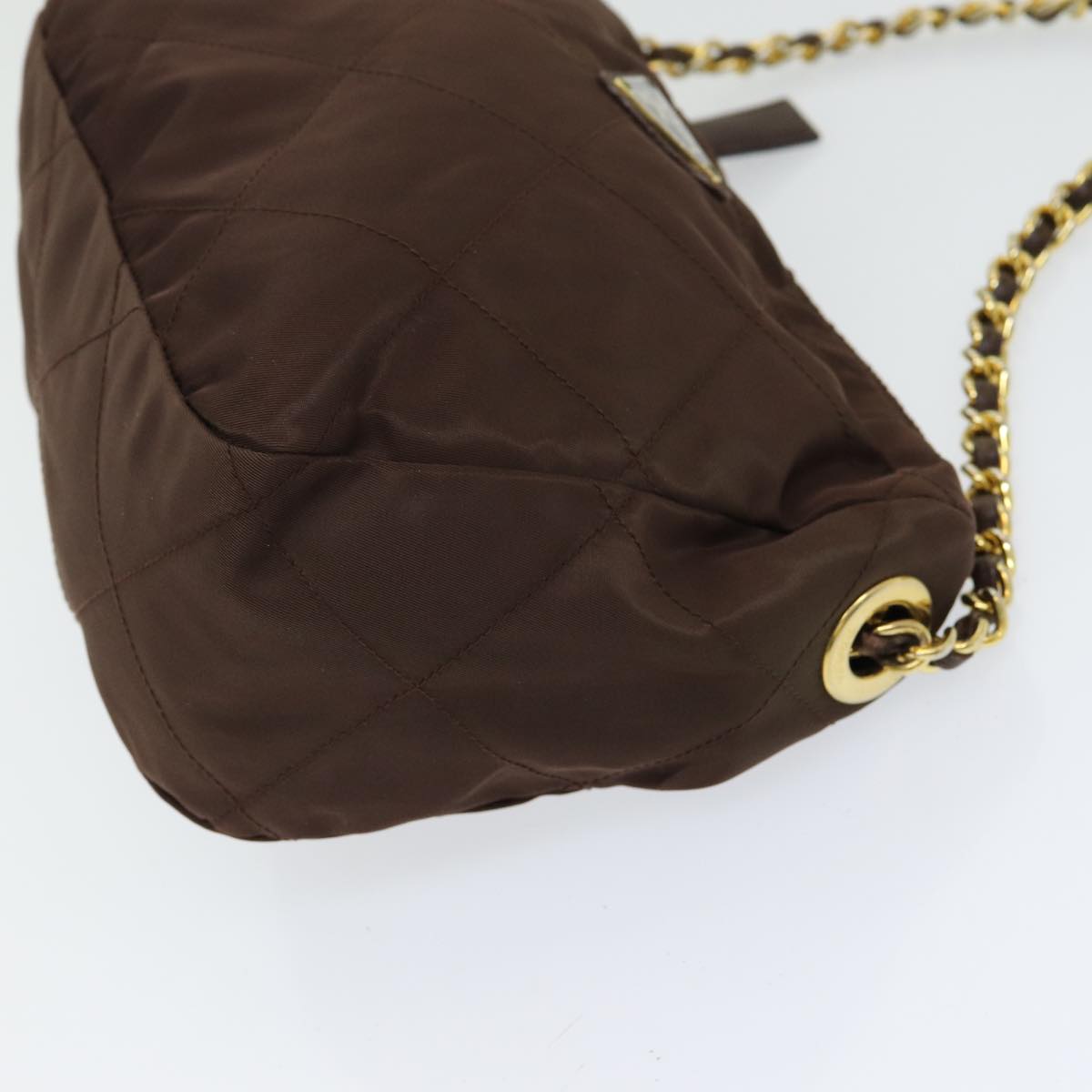 Luxury Prada Chain Shoulder Bag Nylon Brown Gold  bs16536