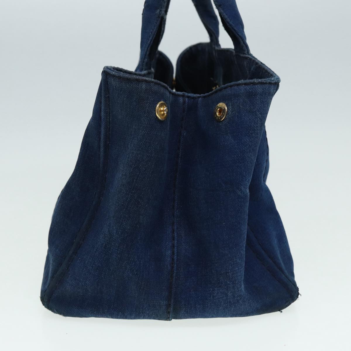 Luxury Prada Canapa MM Hand Bag Denim Navy Gold  bs16544