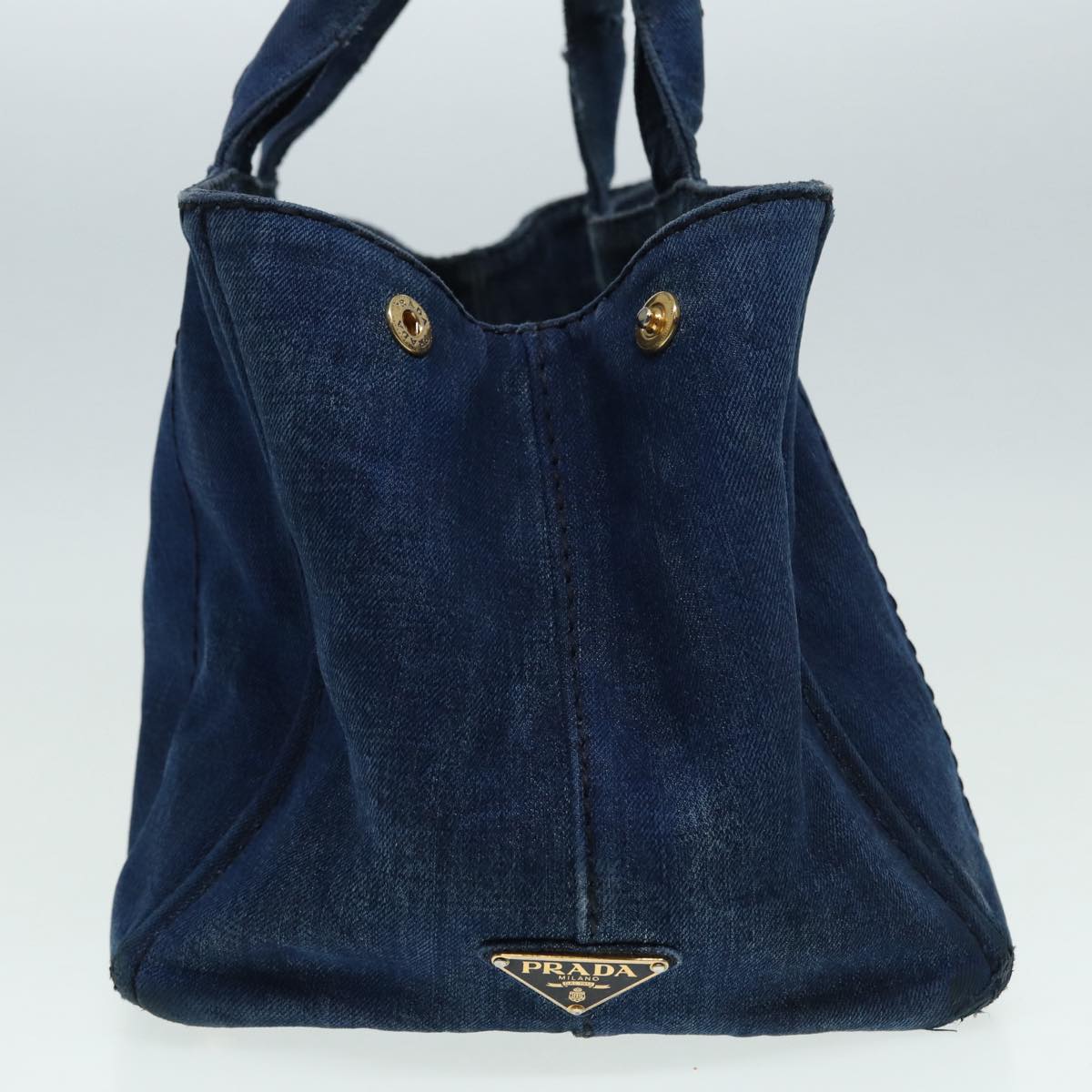 Luxury Prada Canapa MM Hand Bag Denim Navy Gold  bs16544