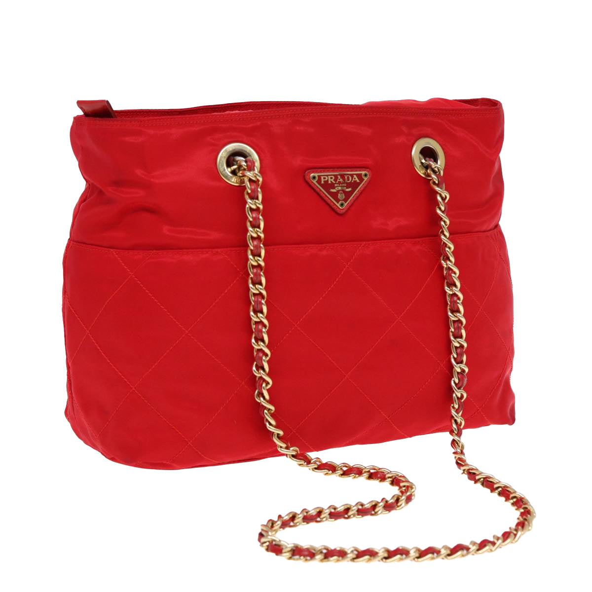 Luxury Prada Chain Shoulder Bag Nylon Red Gold  bs16637