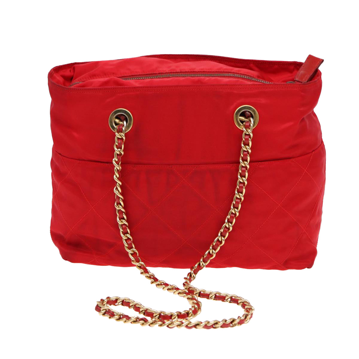 Luxury Prada Chain Shoulder Bag Nylon Red Gold  bs16637