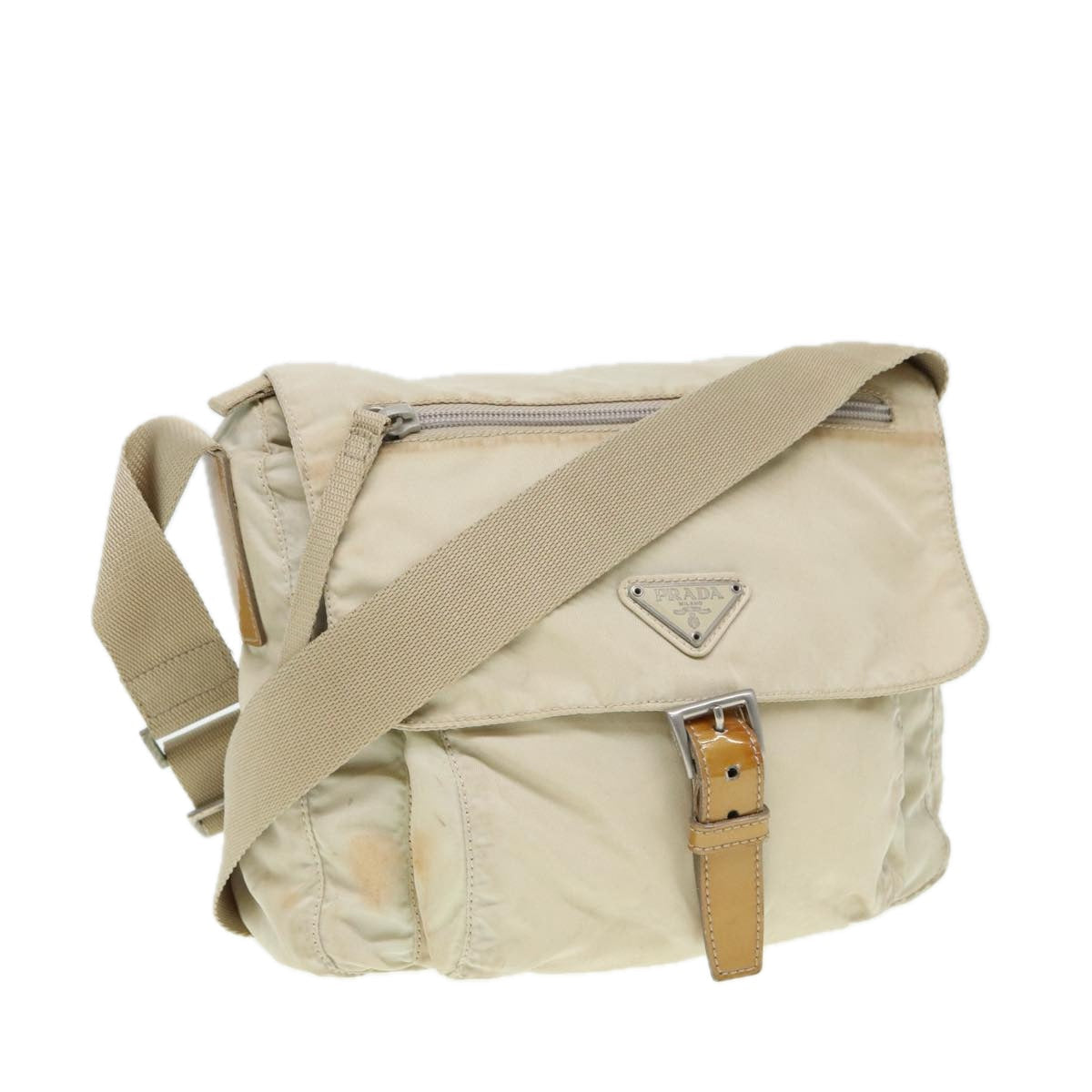 Luxury Prada Shoulder Bag Nylon Beige Silver  bs16711