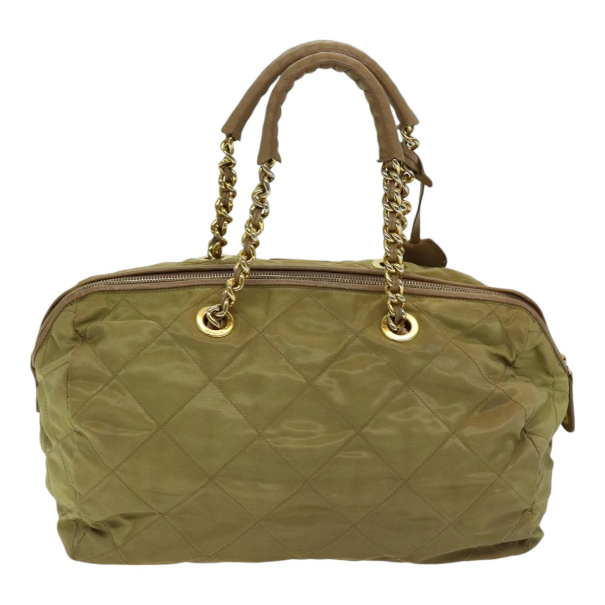 Luxury Prada Chain Hand Bag Nylon Beige Gold  bs16747