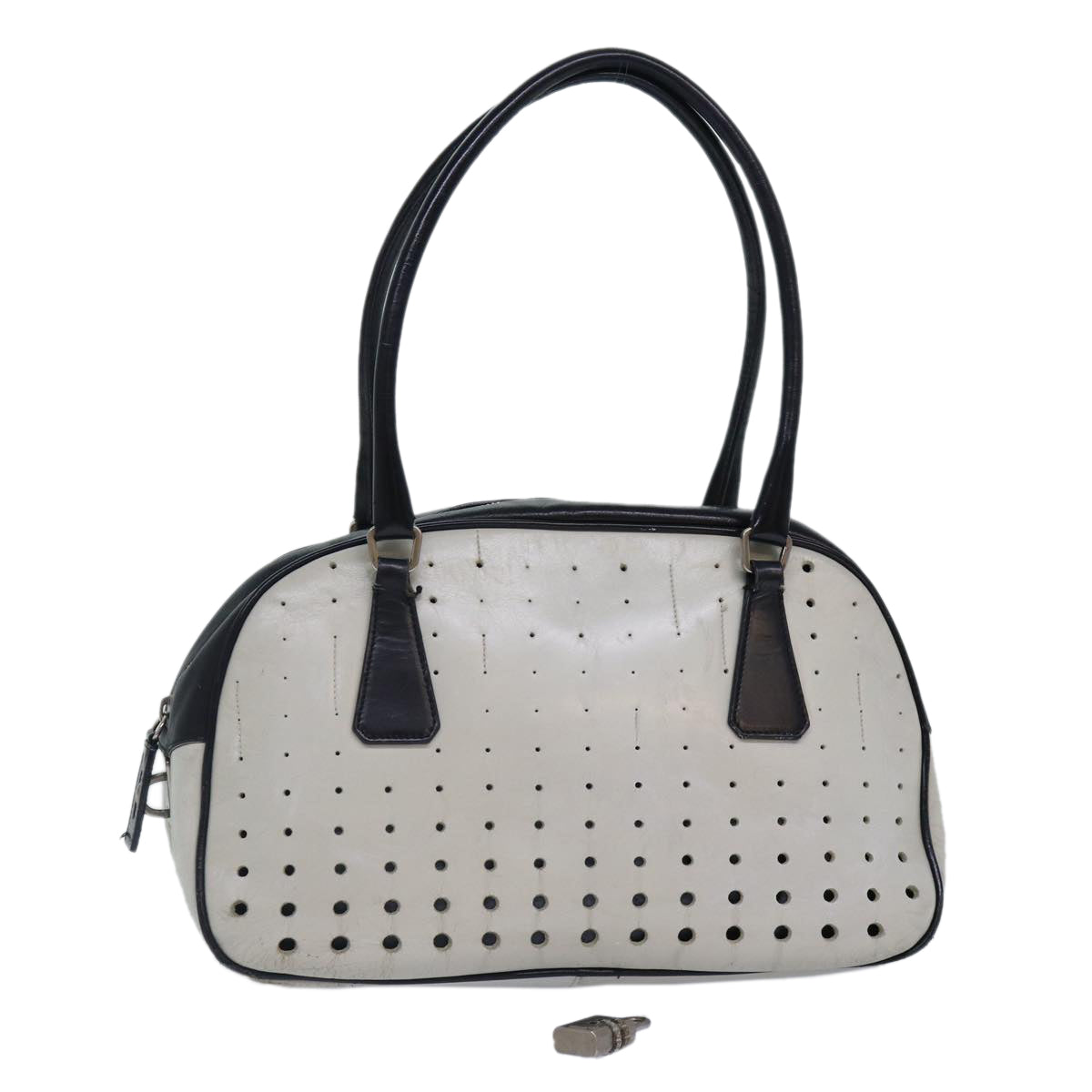 Luxury Prada Hand Bag Leather White Black Silver  bs16847