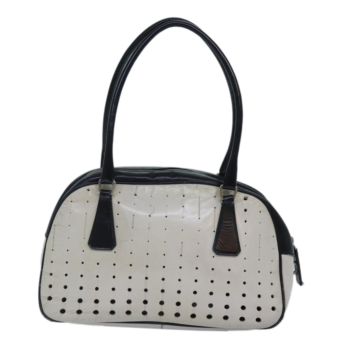 Luxury Prada Hand Bag Leather White Black Silver  bs16847
