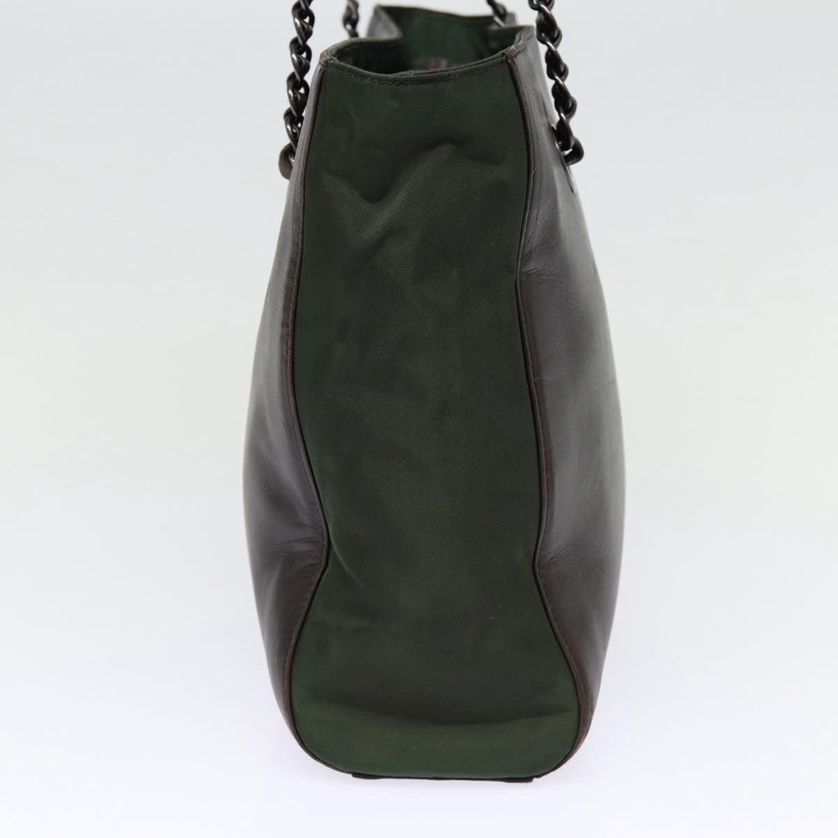 Luxury Prada Chain Shoulder Bag Leather Nylon Dark Brown Green  bs17011
