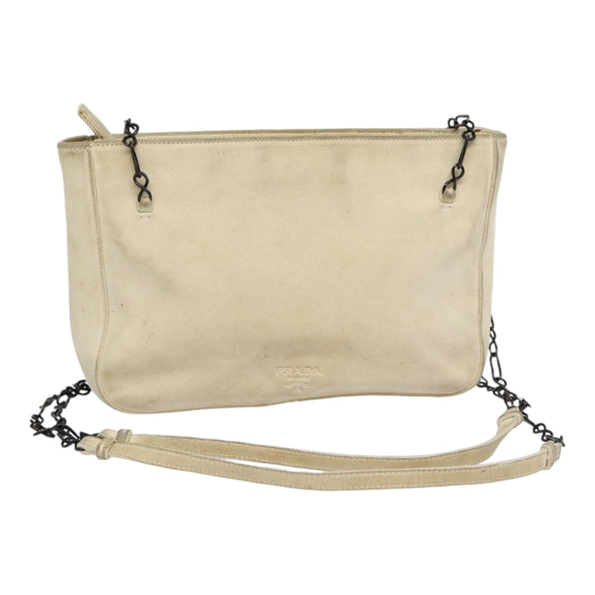 Luxury Prada Chain Shoulder Bag Suede Beige Silver  bs17129