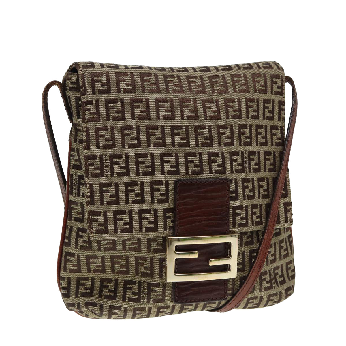 Luxury Fendi Zucchino Canvas Shoulder Bag Brown Goldbs17192