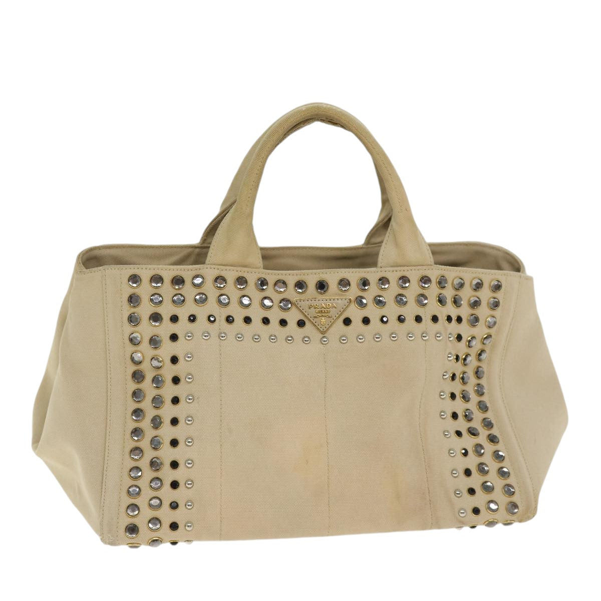 Luxury Prada Canapa MM Hand Bag Canvas Beige Gold  bs17210