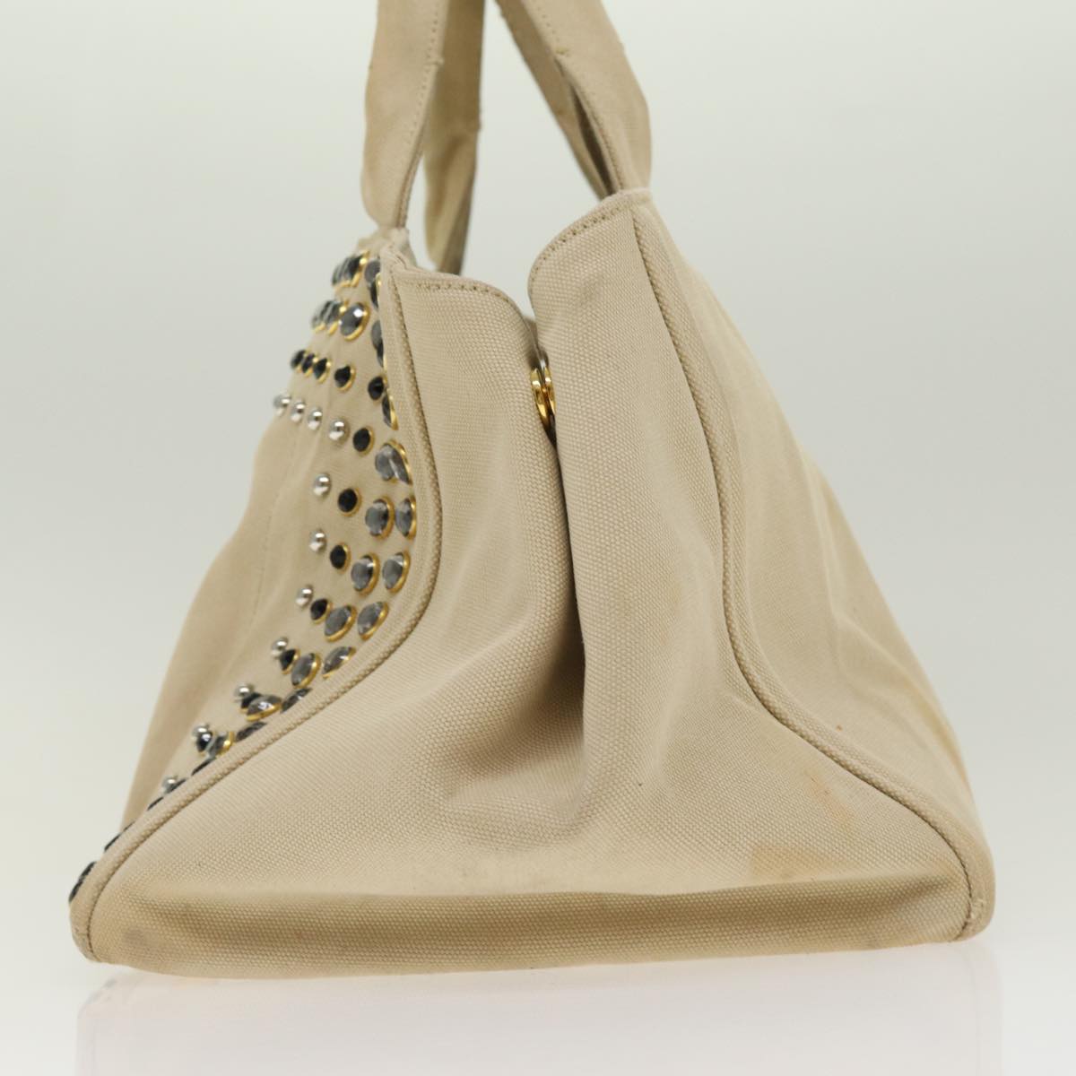Luxury Prada Canapa MM Hand Bag Canvas Beige Gold  bs17210
