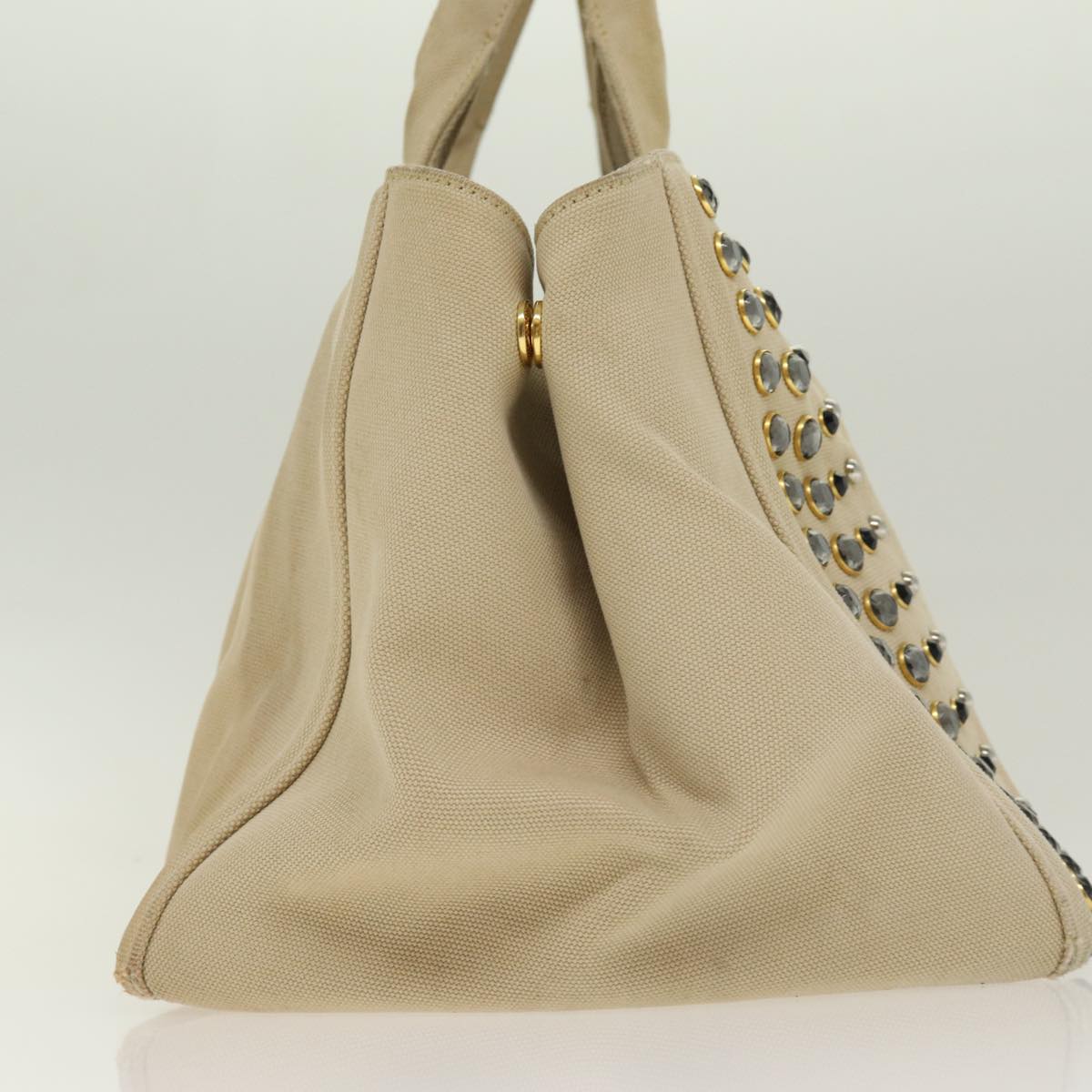 Luxury Prada Canapa MM Hand Bag Canvas Beige Gold  bs17210