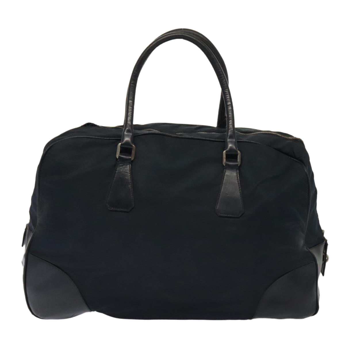 Luxury Prada Boston Bag Nylon Leather Navy Silver  bs17423