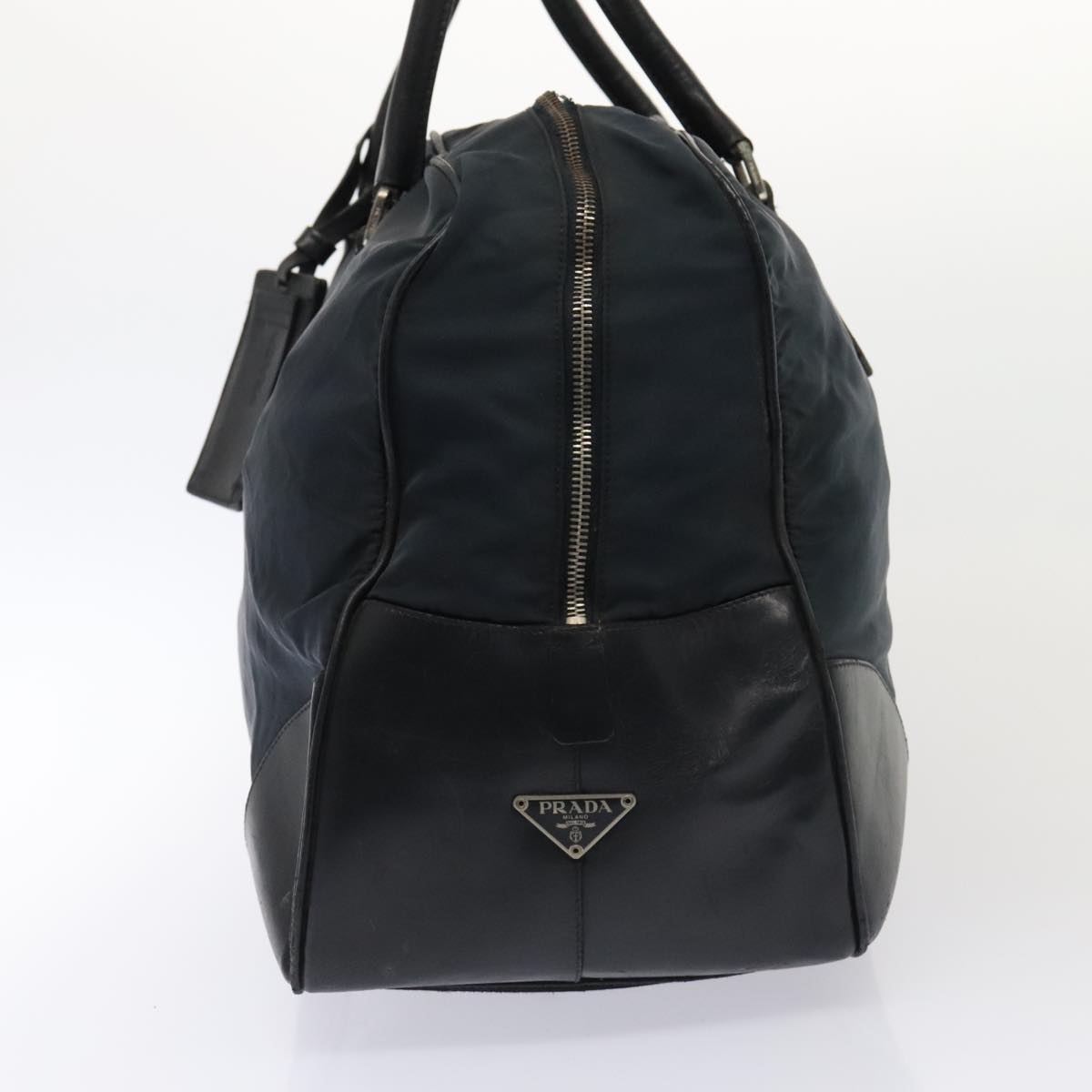 Luxury Prada Boston Bag Nylon Leather Navy Silver  bs17423