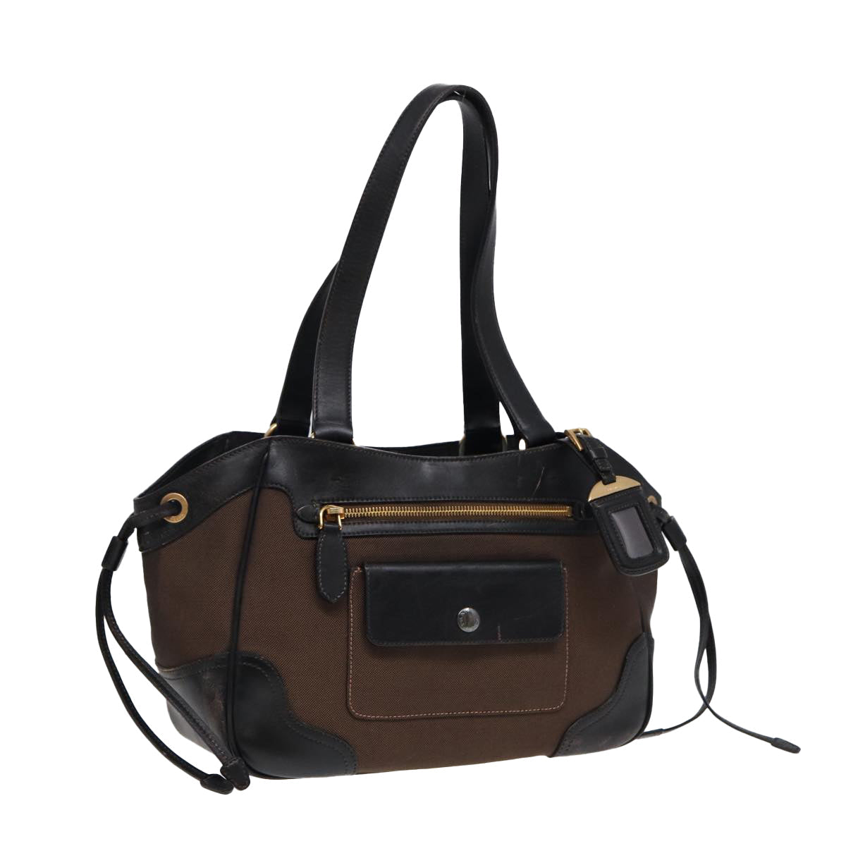 Luxury Prada Tote Bag Canvas Leather Brown Black gold  bs17443