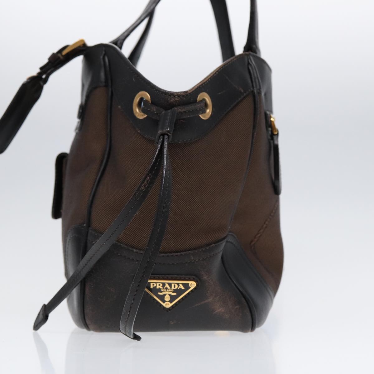 Luxury Prada Tote Bag Canvas Leather Brown Black gold  bs17443