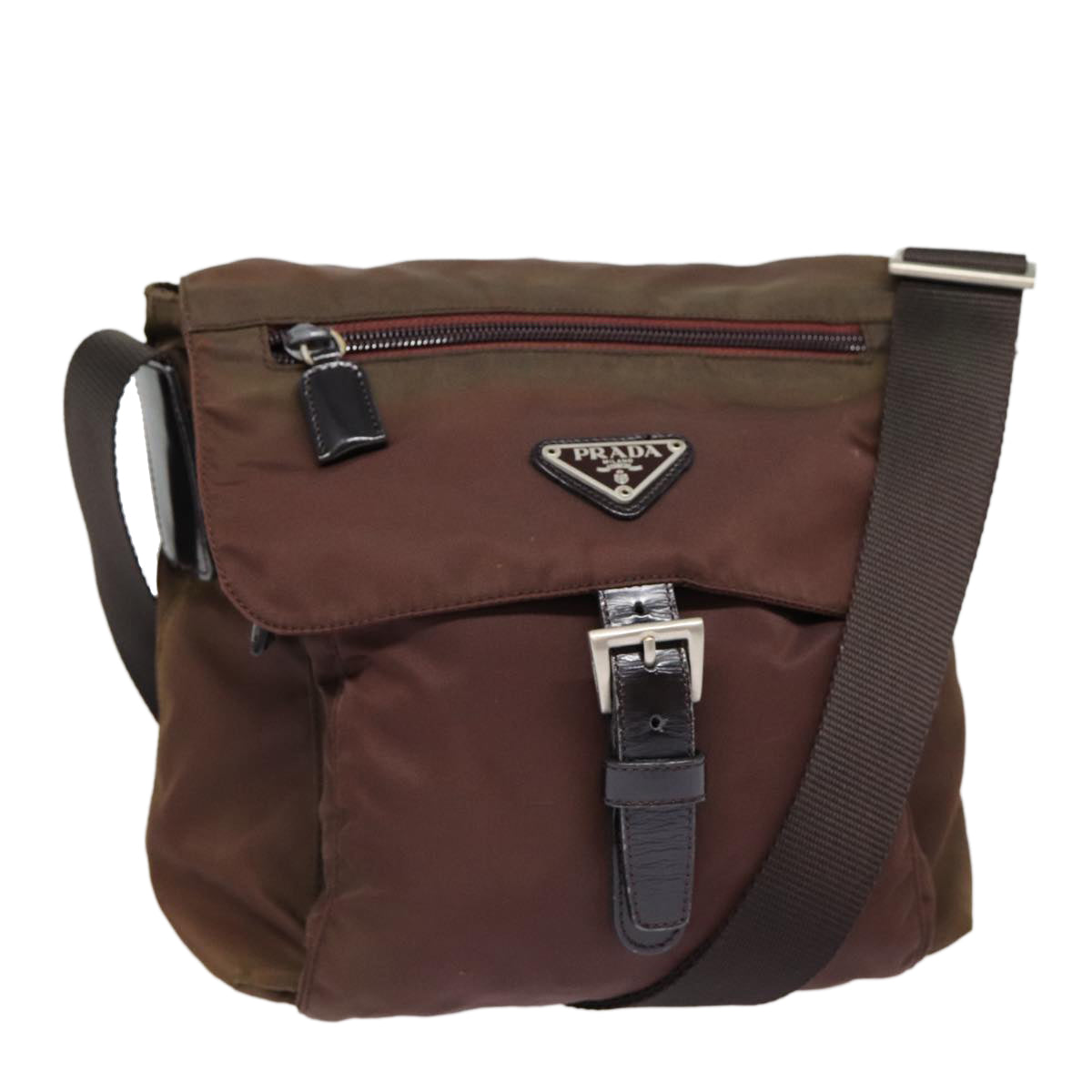 Luxury Prada Shoulder Bag Nylon Brown Silver  bs17504