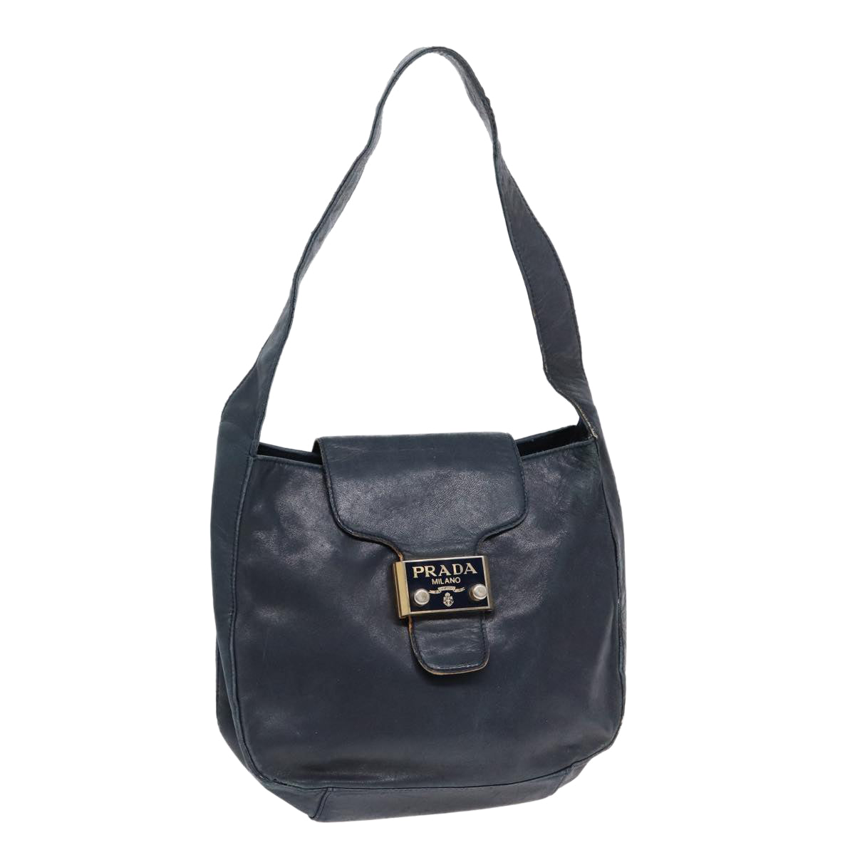 Luxury Prada Shoulder Bag Leather Navy Gold  bs17642