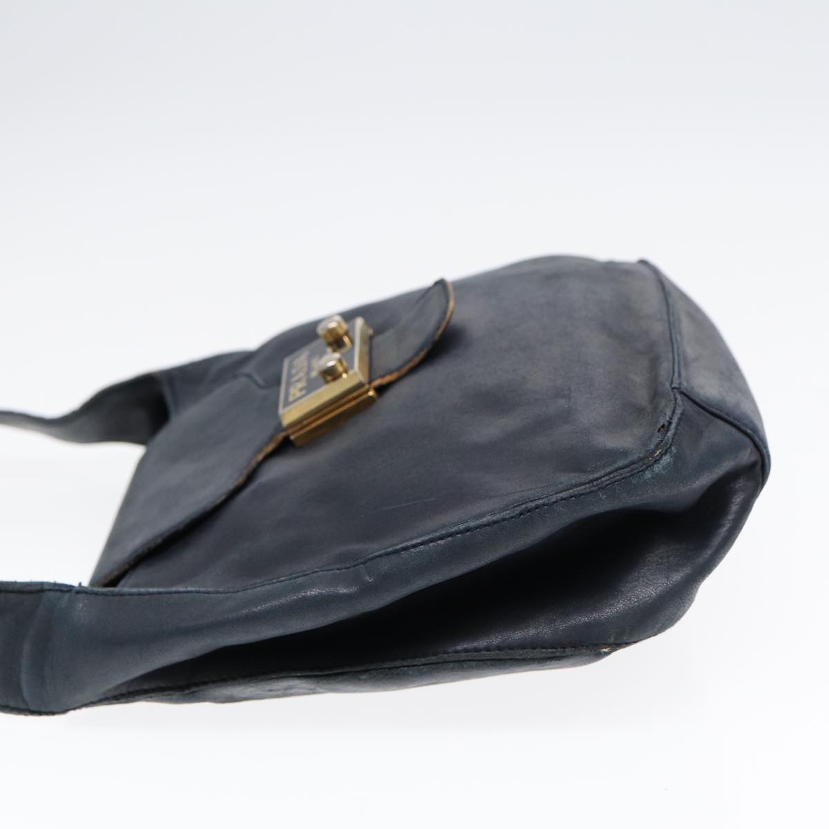Luxury Prada Shoulder Bag Leather Navy Gold  bs17642