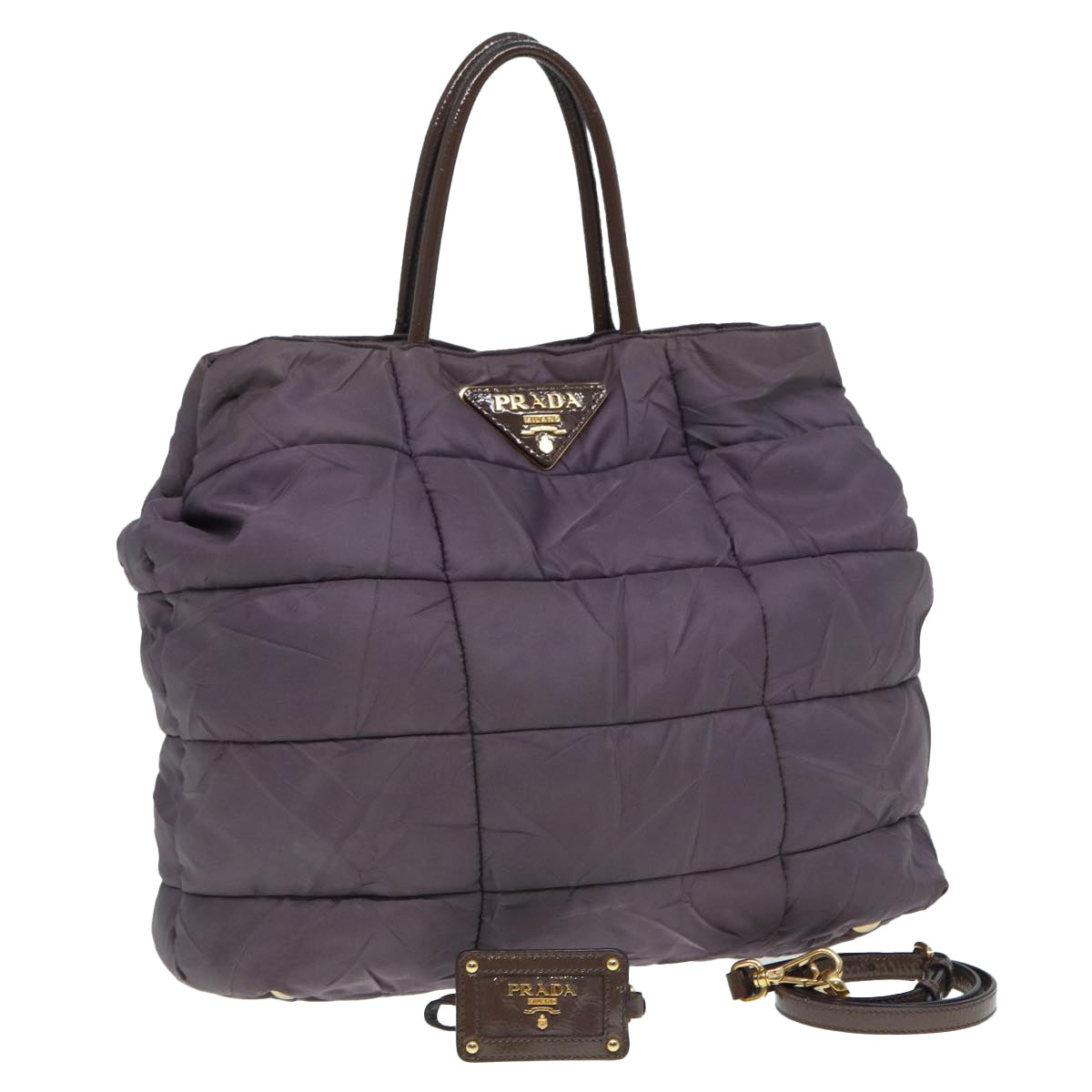 Luxury Prada Hand Bag Nylon 2way Purple Gold  bs17721