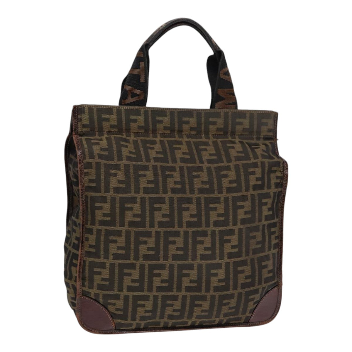 Luxury Fendi Zucca Canvas Hand Bag Brown Black Silverbs17723