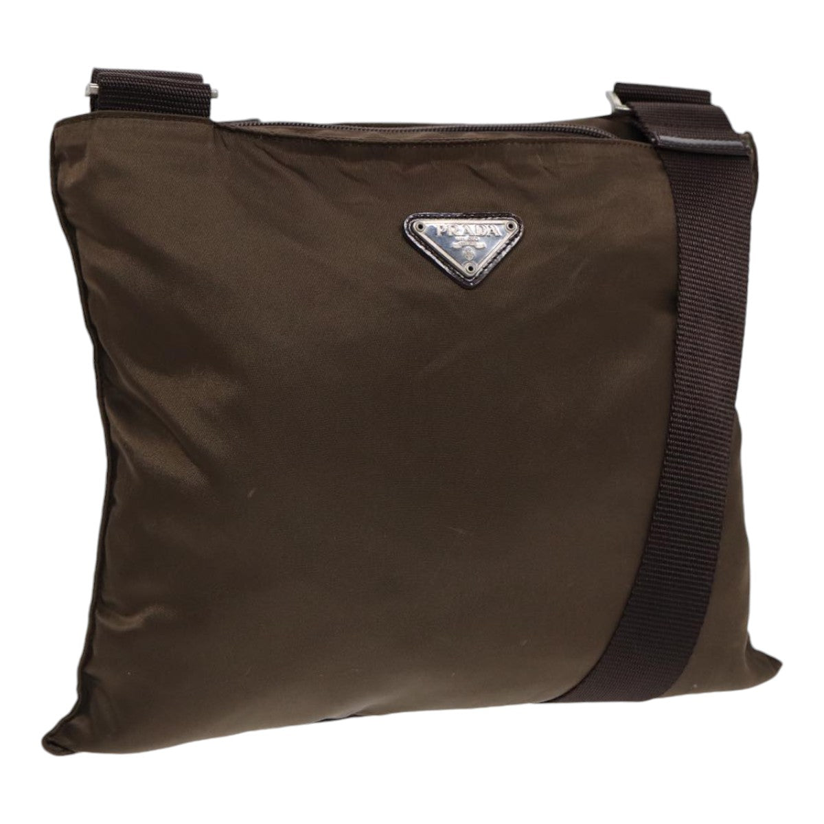 Luxury Prada Shoulder Bag Nylon Brown Silver  bs17747