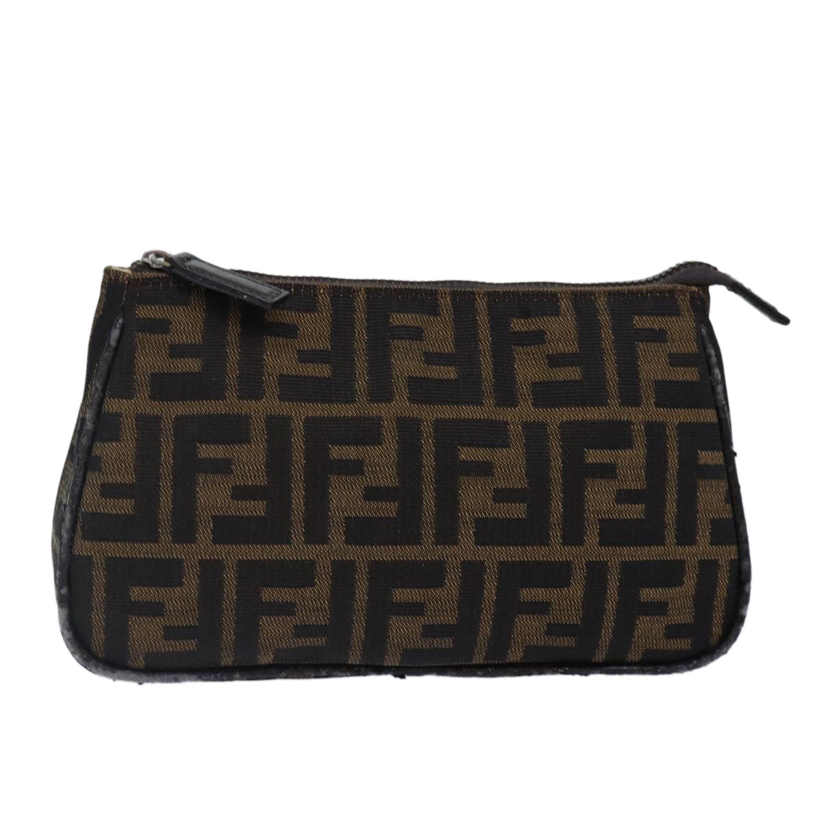 Luxury Fendi Zucca Canvas Pouch Brown Black Silverbs17760