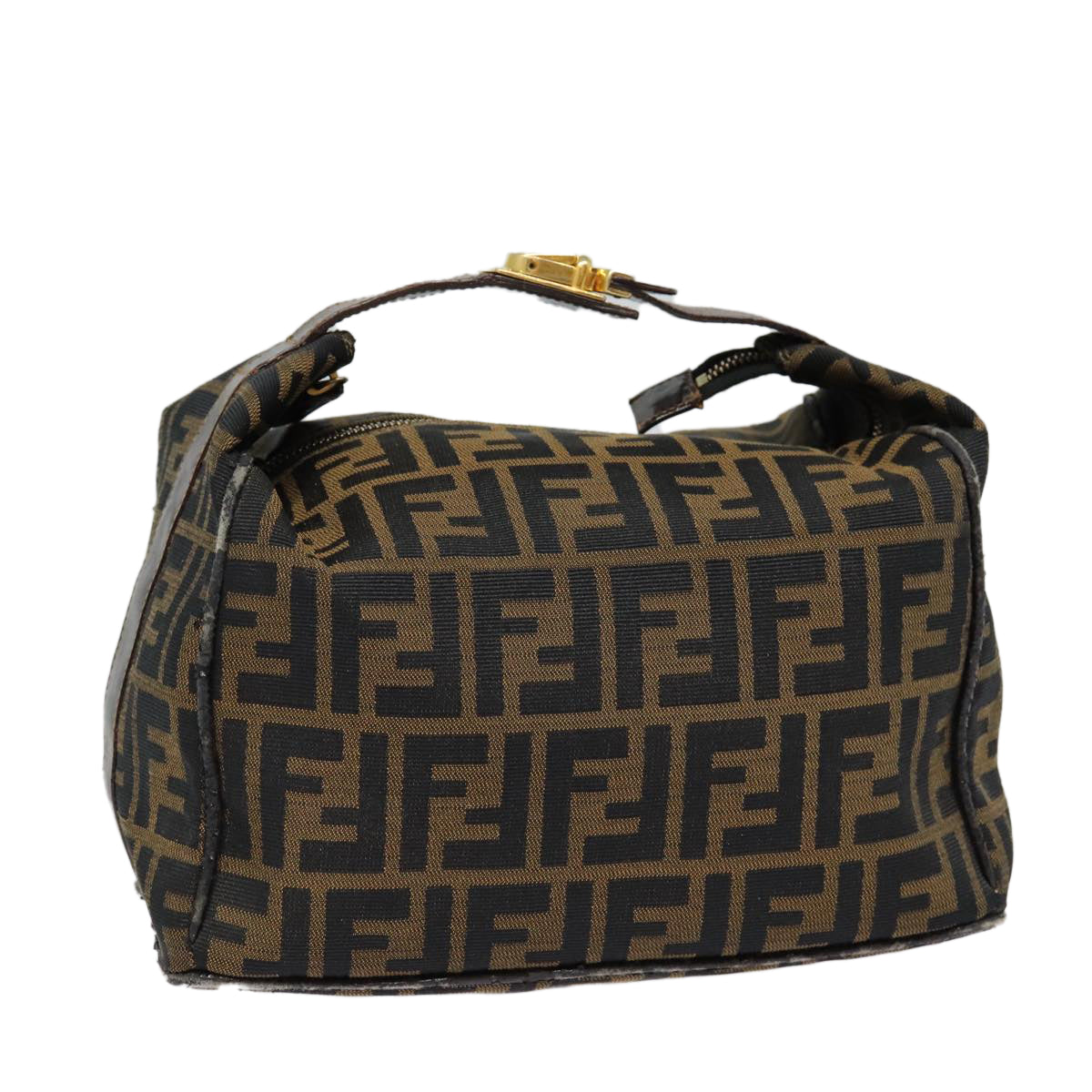 Luxury Fendi Zucca Canvas Vanity Hand Bag Brown Black goldbs17761