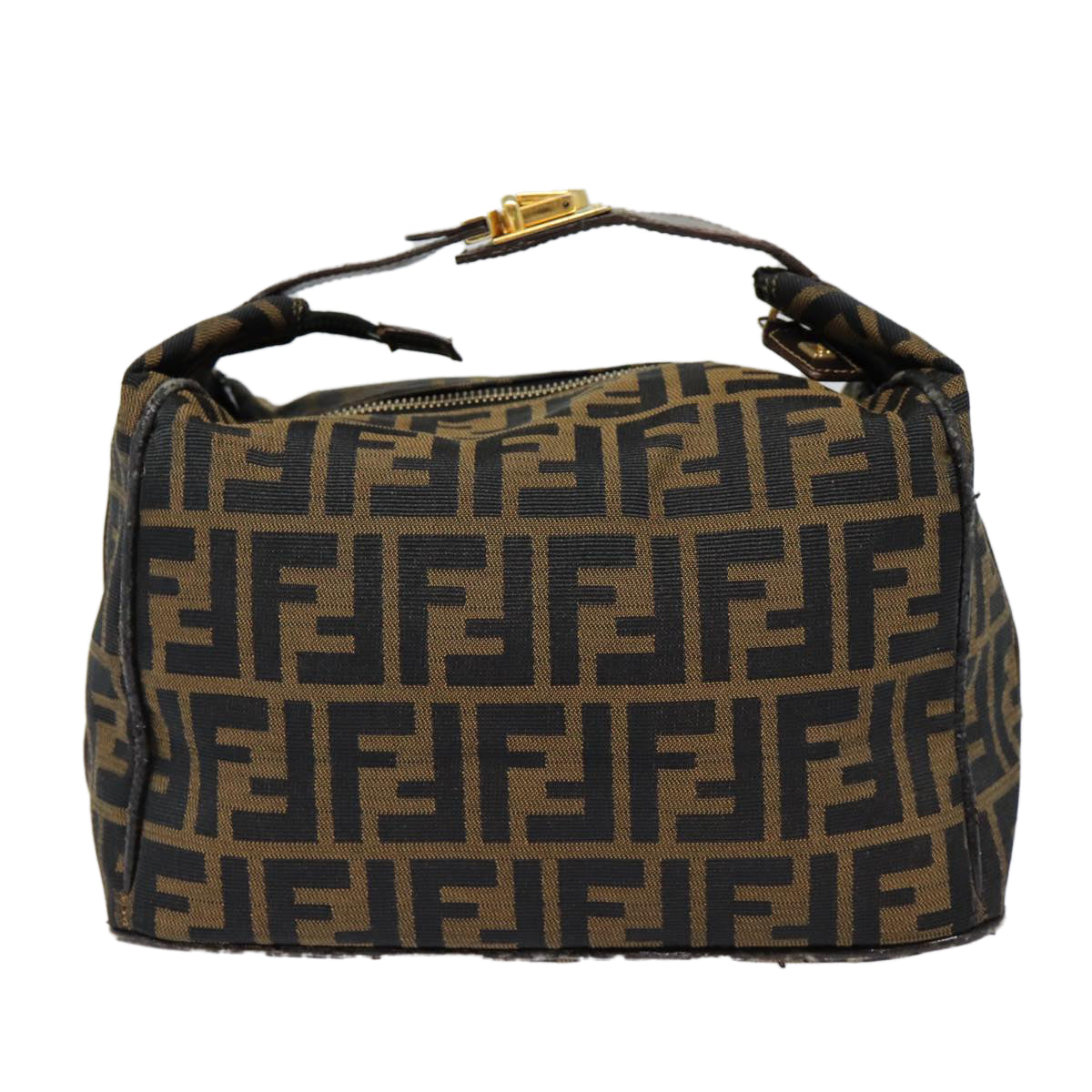 Luxury Fendi Zucca Canvas Vanity Hand Bag Brown Black goldbs17761