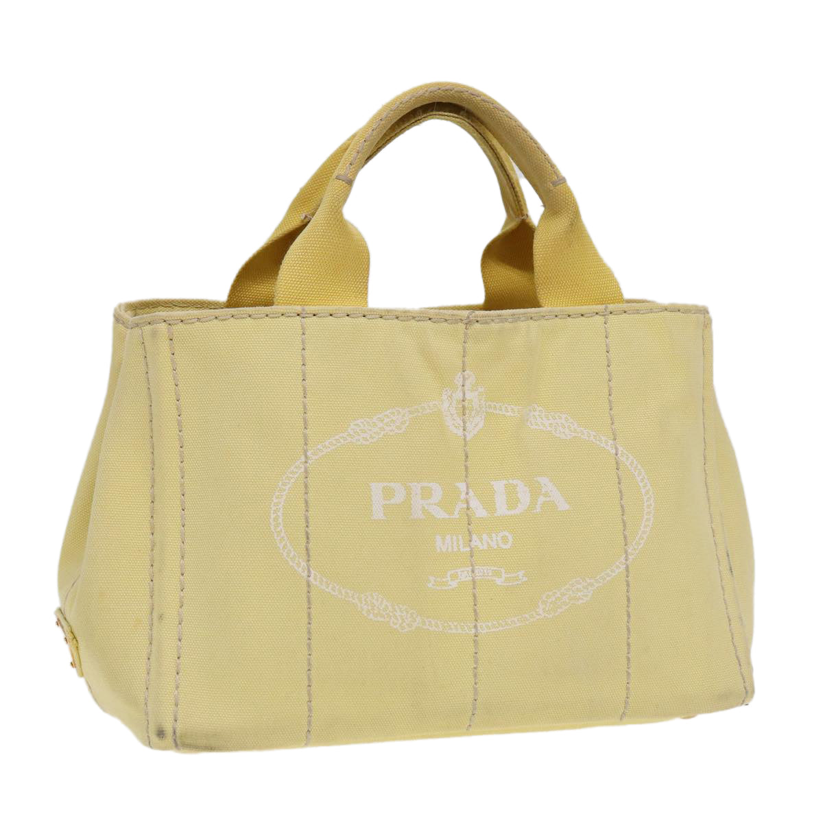 Luxury Prada Canapa PM Hand Bag Canvas Yellow Gold  bs17875