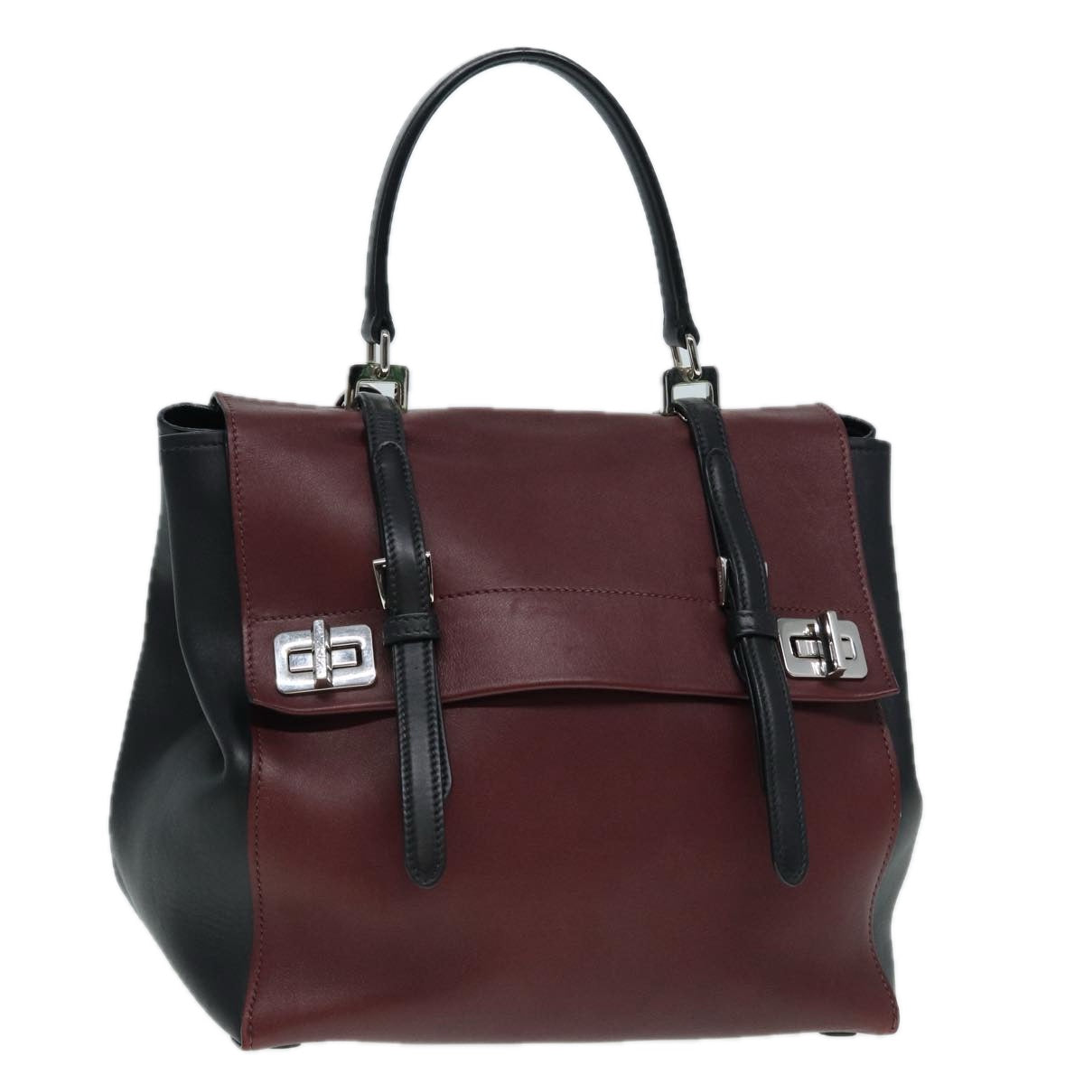 Luxury Prada Hand Bag Leather Wine Red Silver  bs17882
