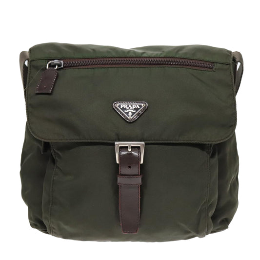 Luxury Prada Shoulder Bag Nylon Green Brown Silver  bs18027