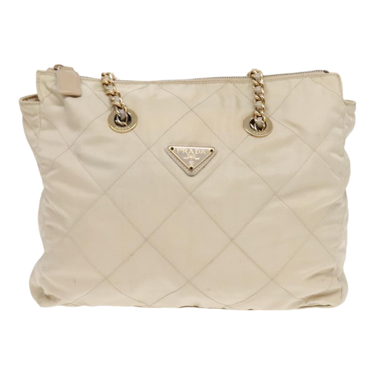 Luxury Prada Chain Shoulder Bag Nylon White Gold  bs18038
