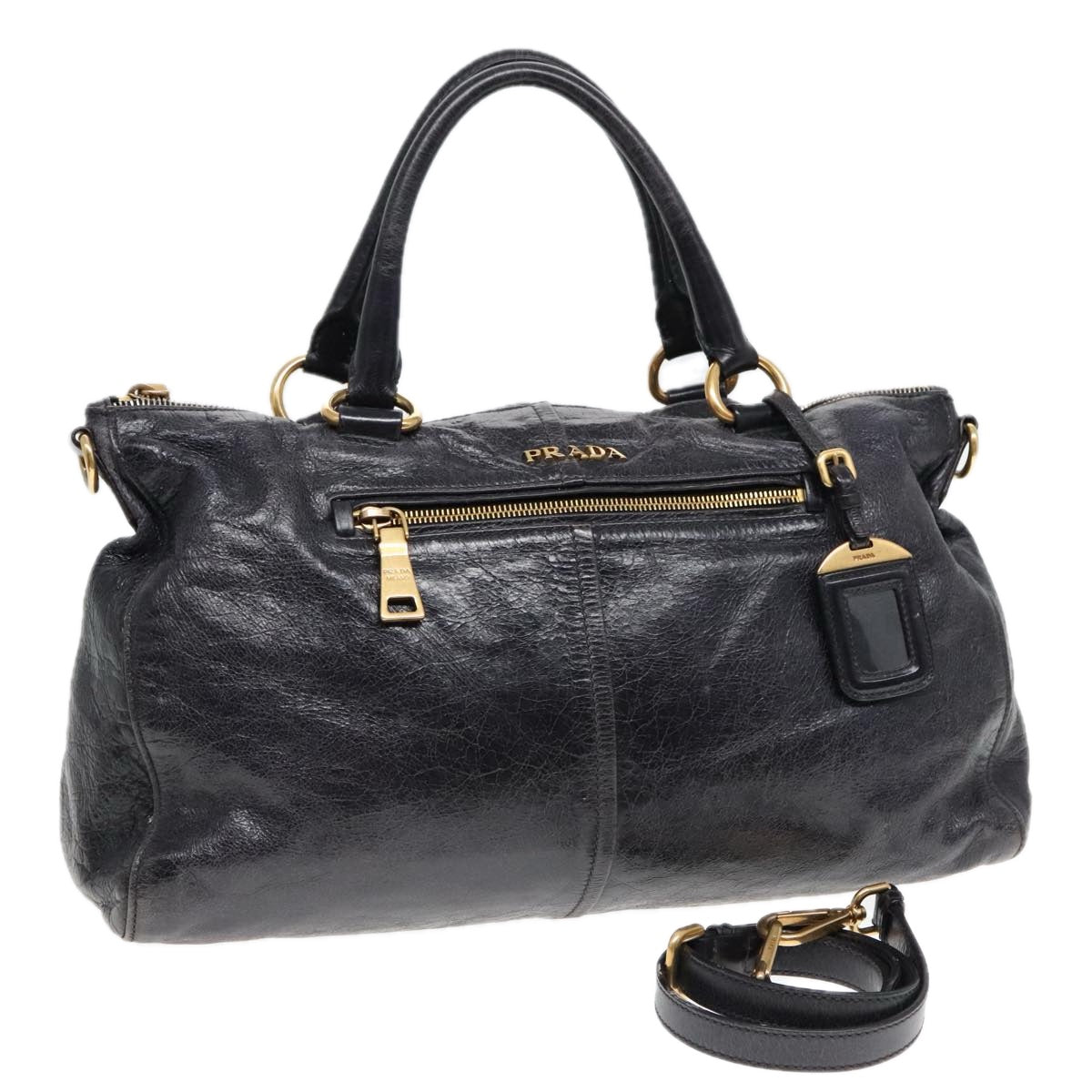 Luxury Prada Hand Bag Leather 2way Black  bs18291