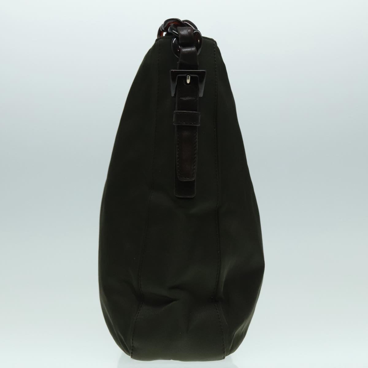 Luxury Prada Shoulder Bag Nylon Plastic Leather Khaki Brown Silver  bs18502