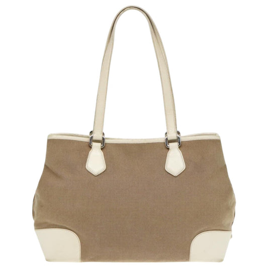 Luxury Prada Tote Bag Canvas Leather Beige White  bs18796
