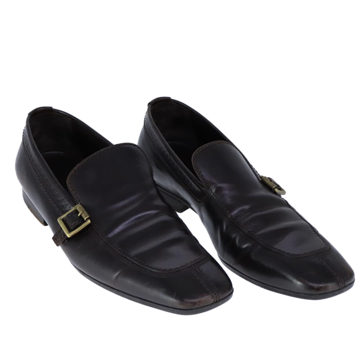 LOUIS VUITTON Driving Shoes Leather 6 1/2 Dark Brown LV bs21343