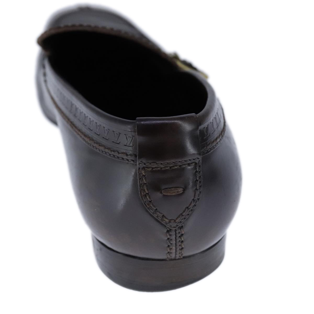 LOUIS VUITTON Driving Shoes Leather 6 1/2 Dark Brown LV bs21343